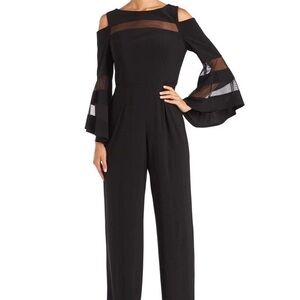 R&M Richards Black 2469 Cold Shoulder Illusion Bell Sleeve Jumpsuit– Size 6